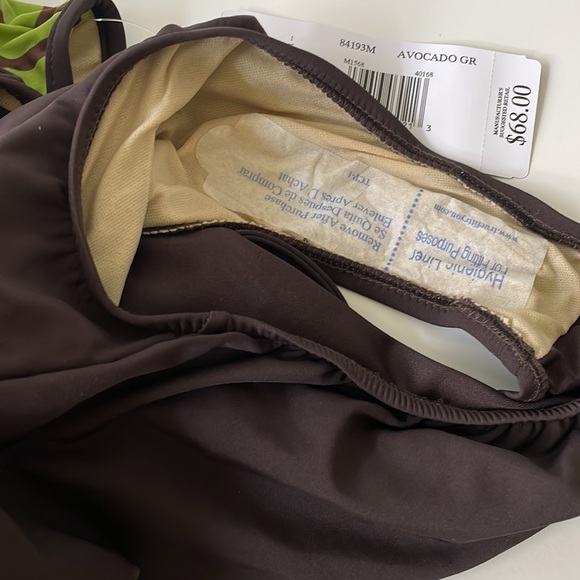 NWT Avocado lime green w chocolate brown one piece swimsuit MAINSTREAM 10 or 12 - Picture 7 of 9